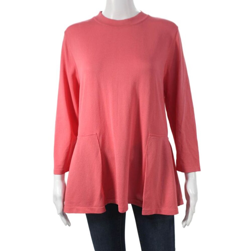 Jennifer Tyler Womens Pink Knit Mock Neck Tunic Blouse 3/4 Sleeve Size L